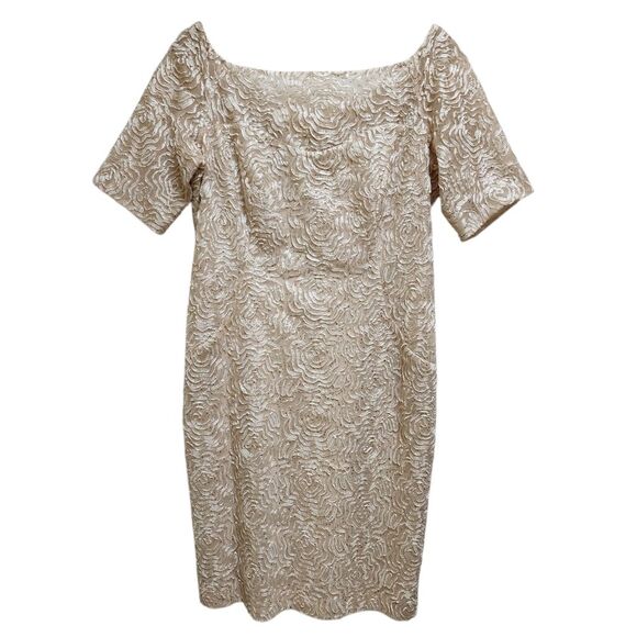 Ursula Dress 14 Gold Sequin Lace Overlay Lined Short Slv Bridal Wedding Formal - Picture 1 of 12